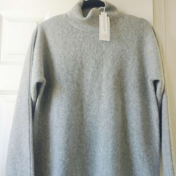 New Vince Plush Cashmere Funnel Neck Pullover Sweater in stone grey - Picture 7 of 9